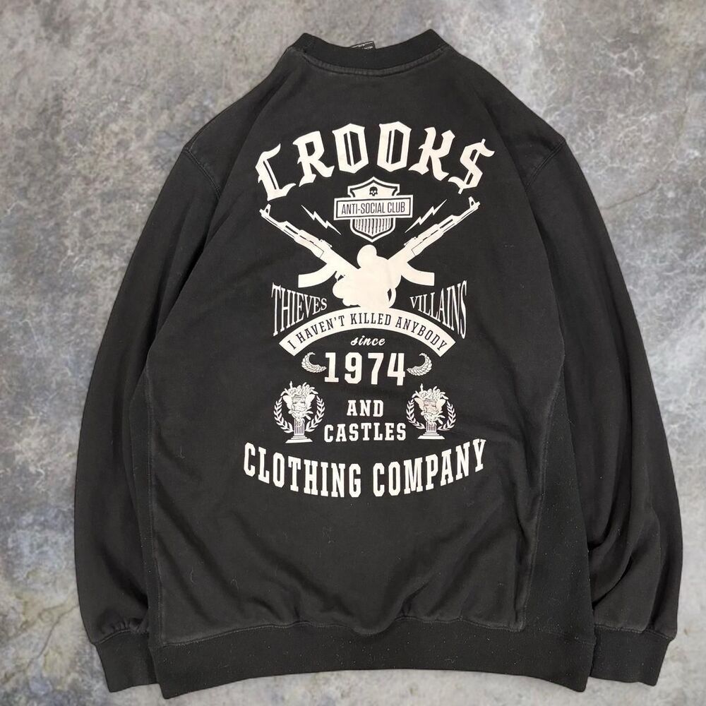 Y2K Crooks & Castles Sweater Men's XL Black Streetwear Grunge Skater OC